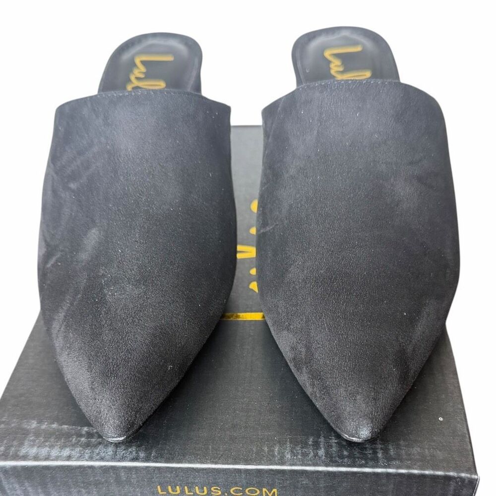 NEW Lulus Jaymes Black Faux Suede Pointed Toe Mules Block Heel Size 8 (2) - Picture 4 of 12